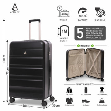 Aerolite 3-Piece Luggage Set – Lightweight Hard Shell Suitcases with 4 Dual Spinner Wheels & TSA Lock – Expandable Cabin (21”), Medium (24”), Large (28”) – Expandable Carry-On Case Included – Black